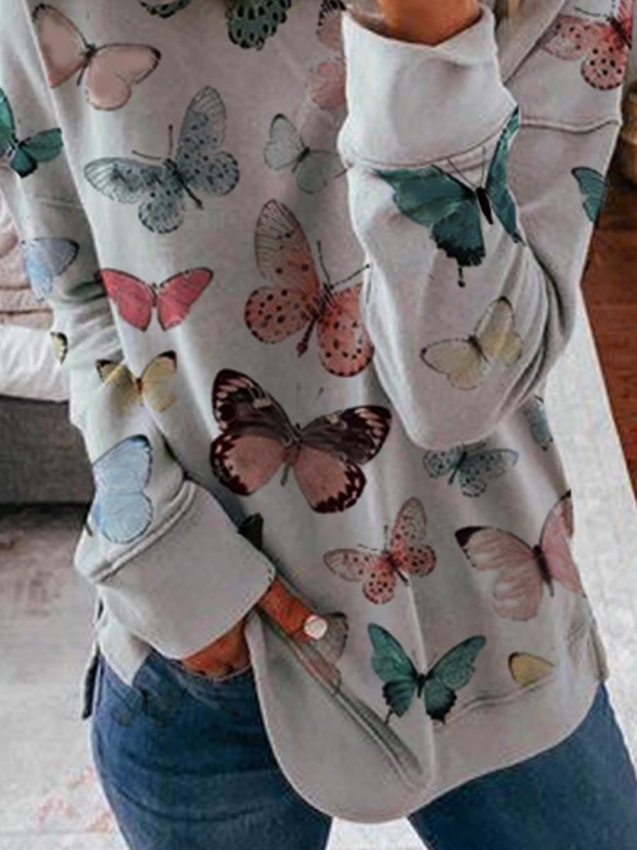 Women's Butterfly Print Long Sleeve Sweatshirt