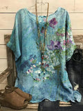 Ladies Round Neck Print Short Sleeve Blouse