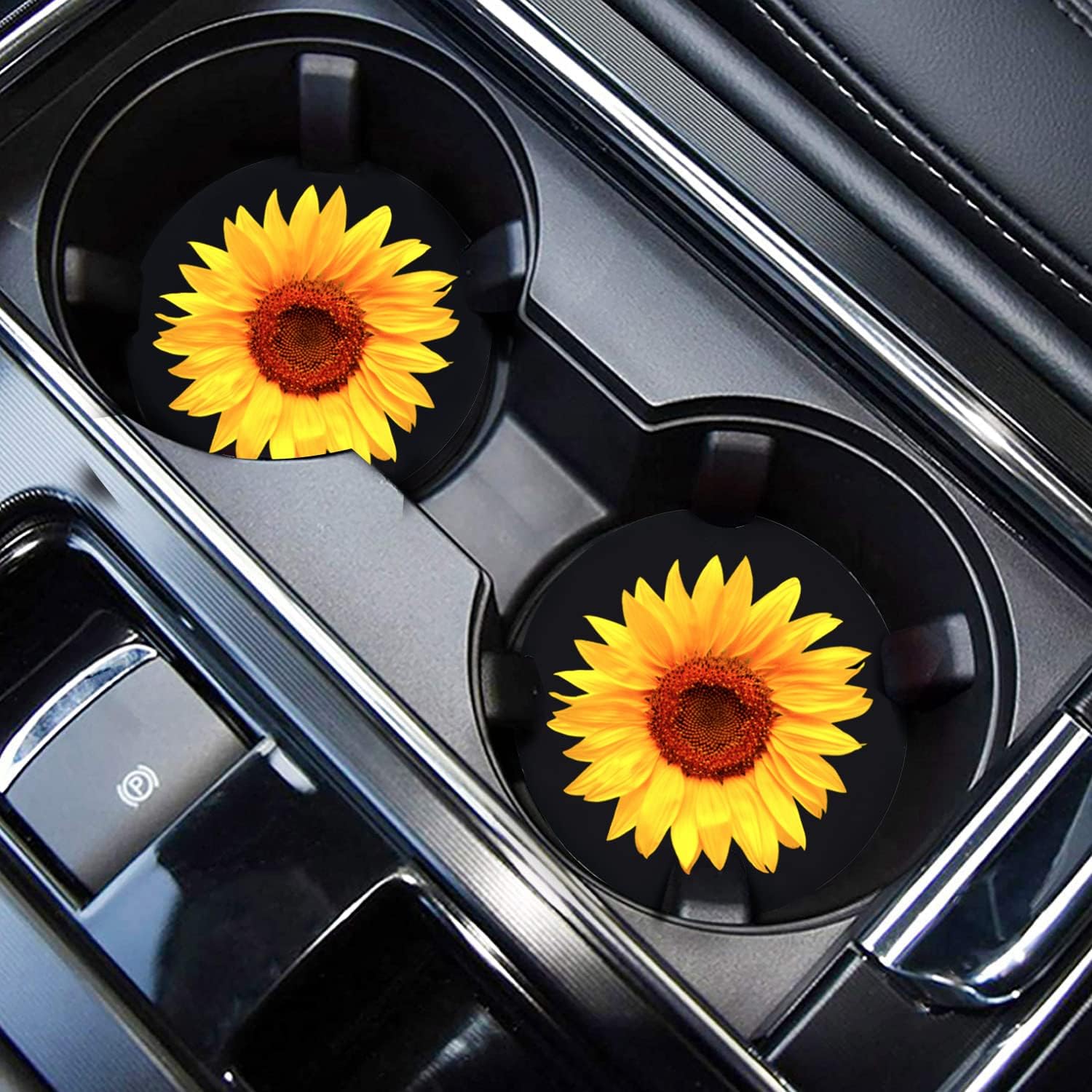 Sunflower Car Cup Holder Coaster 2PCS 2.75" Universal Silicone Auto Cup Holder Insert Coasters Car Interior Accessories Coasters by FLYEEGO