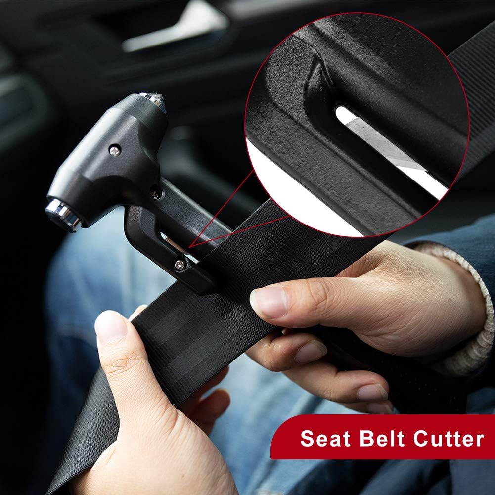 MOTORBUDDY 2-Pack Car Safety Hammer, 3-in-1 Auto Emergency Escape Hammer with Window Breaker and Seat Belt Cutter, Striking Black Emergency Escape Tool for Car Accidents