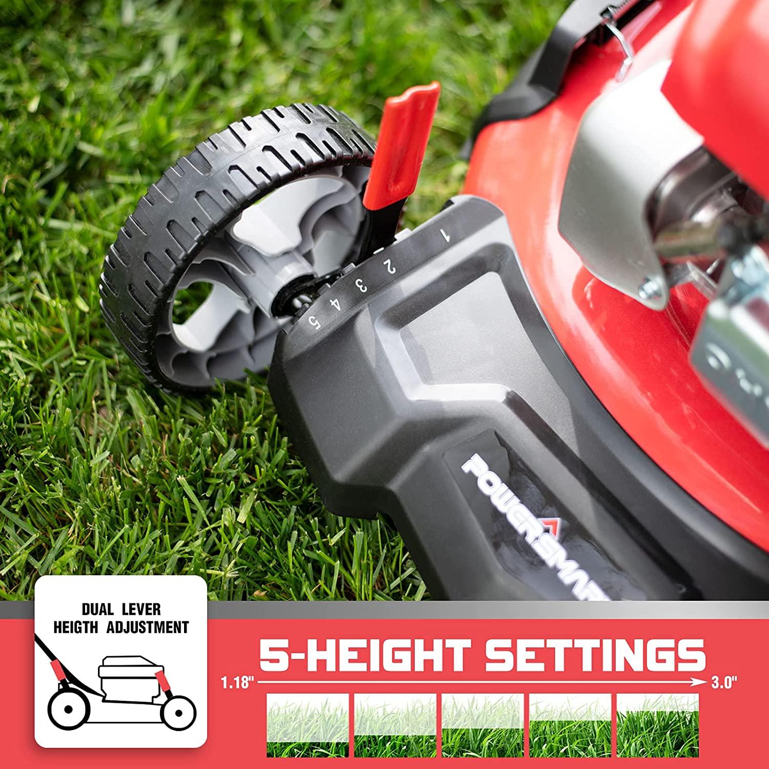 PowerSmart Gas Lawn Mower DB2321PR, 21 in. 144cc Gas Powered Walk Behind Push Lawn Mower, 3-in-1 with Bag, 5 Cutting Height Adjustable, Oil Not Included