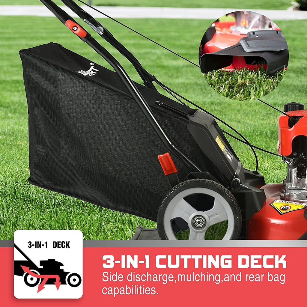 PowerSmart Gas Lawn Mower DB2321PR, 21 in. 144cc Gas Powered Walk Behind Push Lawn Mower, 3-in-1 with Bag, 5 Cutting Height Adjustable, Oil Not Included