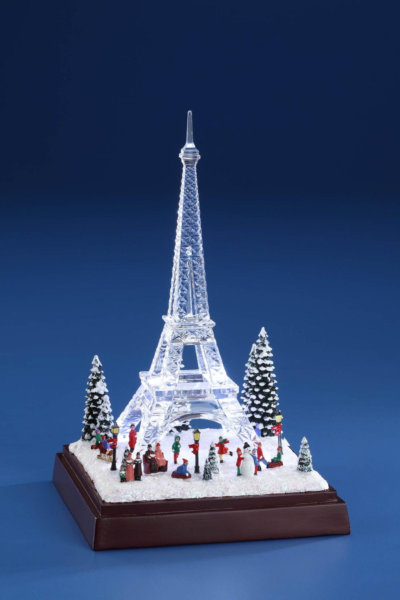 Pack of 2 White and Clear Winter Eiffel Towers with LED Light 8”