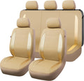 Flying Banner car seat Covers Protects Water Proof Faux Leather Carbon Fiber Front and Rear Bench (Gold Beige, Full Set)