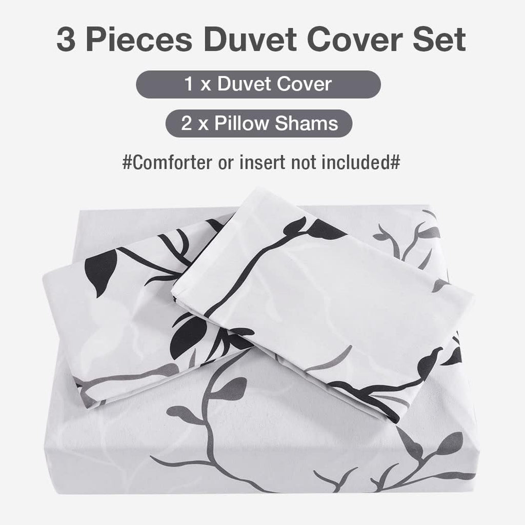 Lekesky Reversible Duvet Cover King Size, White Black Tree Branch Pattern Comforter Cover King 3pc Super Soft Microfiber Breathable Botanical Bedding Sets with Zipper Ties