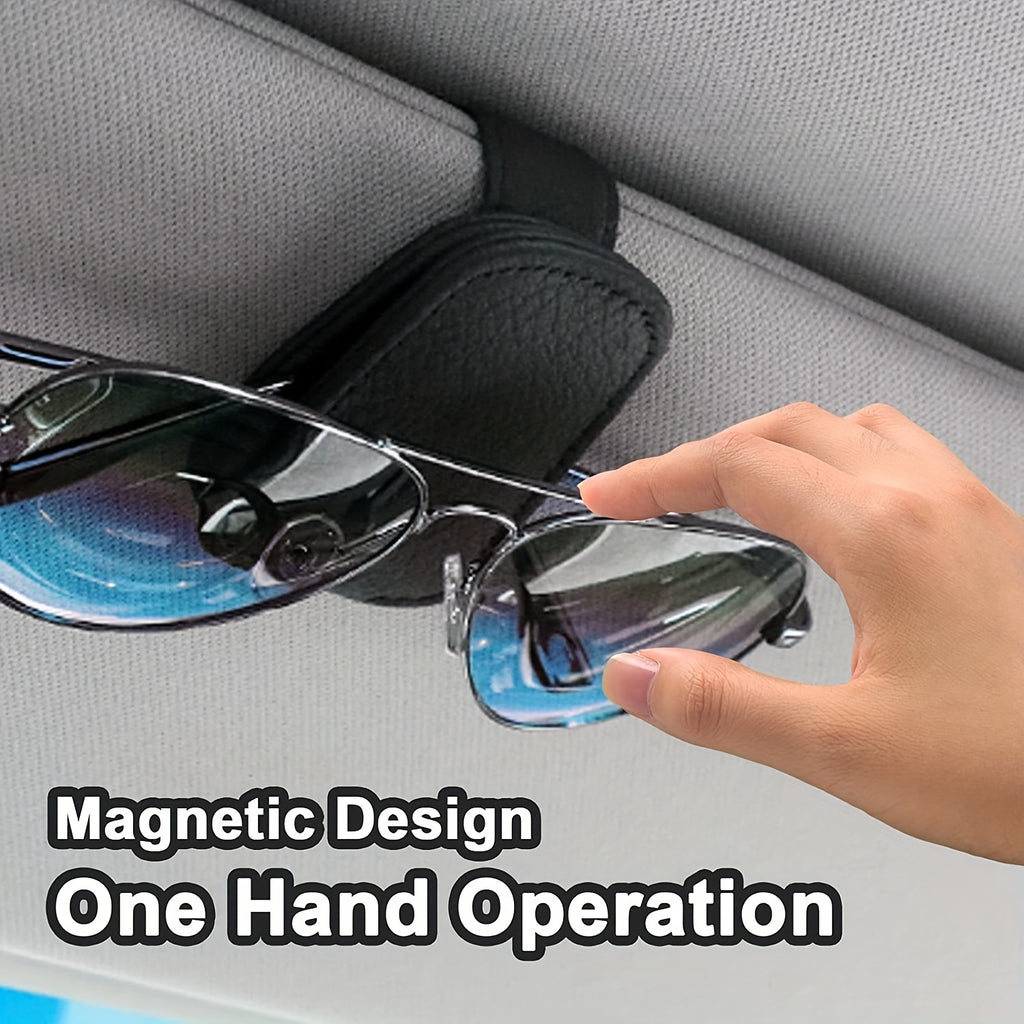 1pc Magnetic PU Leather Car Visor Sunglasses Holder, Sunglasses Holders For Car, Sunglasses Clip For Car Visor, Car Interior Visor Accessories