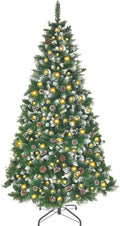 SOLAURA 7 ft Pre-Lit Artificial Christmas Tree Hinged 450 LED Lights