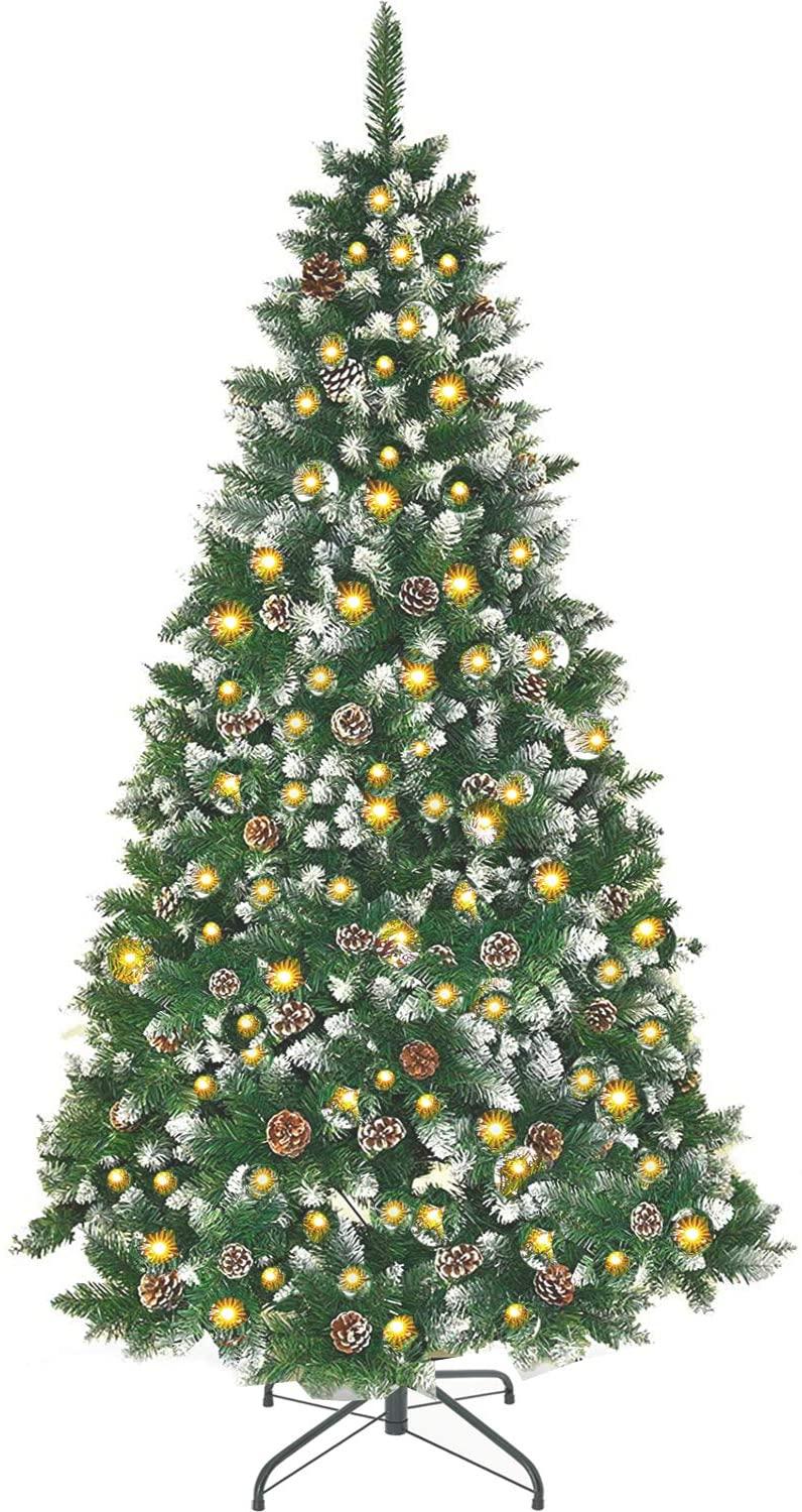 SOLAURA 7 ft Pre-Lit Artificial Christmas Tree Hinged 450 LED Lights