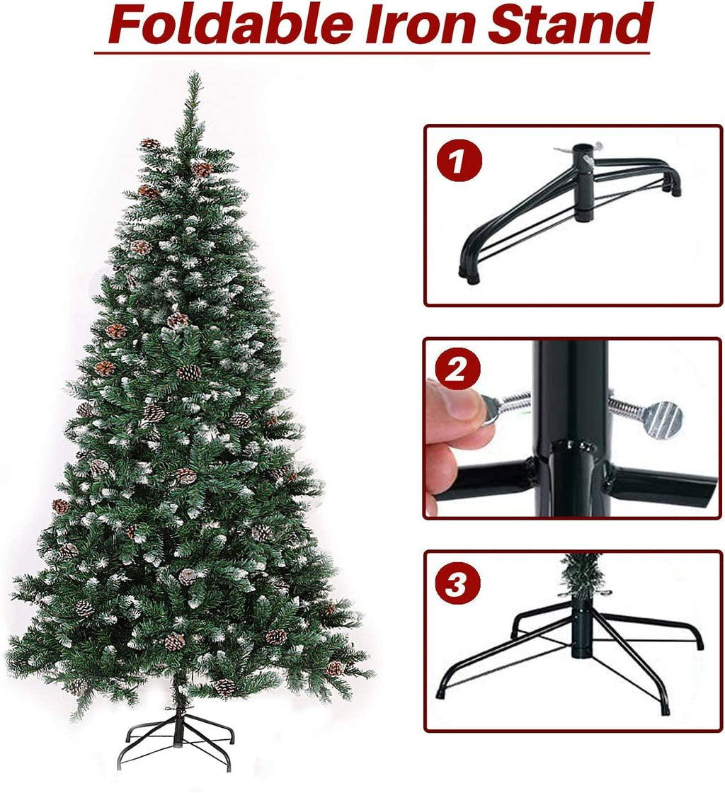 SOLAURA 7 ft Pre-Lit Artificial Christmas Tree Hinged 450 LED Lights