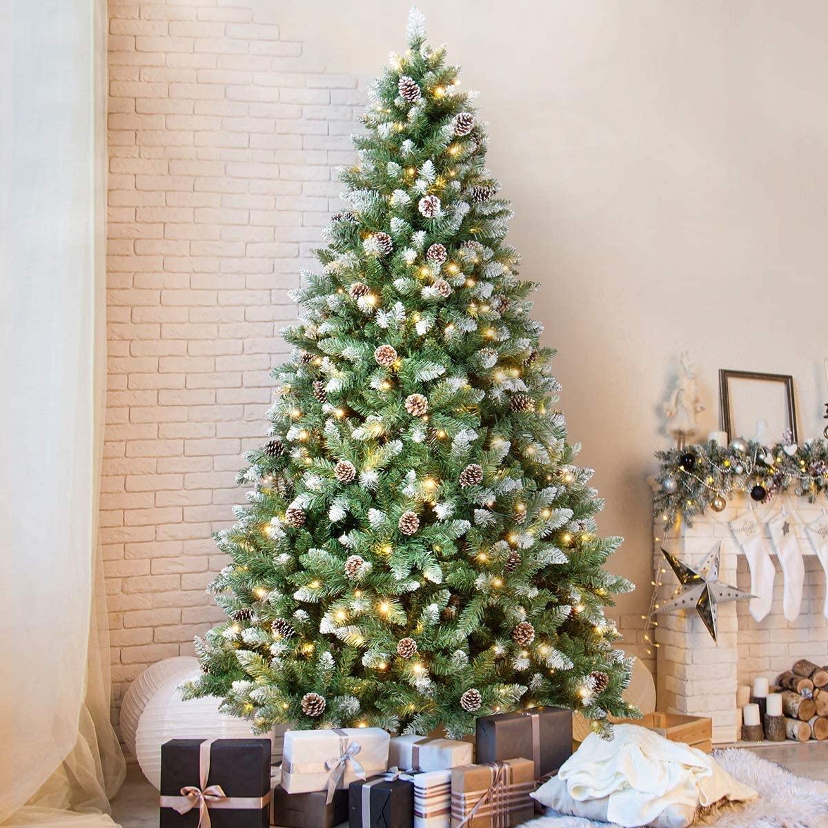 SOLAURA 7 ft Pre-Lit Artificial Christmas Tree Hinged 450 LED Lights