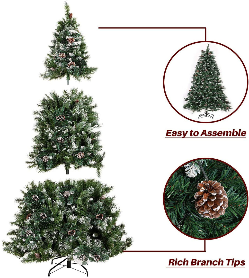 SOLAURA 7 ft Pre-Lit Artificial Christmas Tree Hinged 450 LED Lights