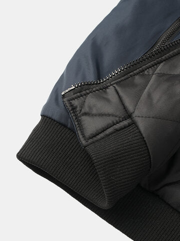 mens letter print applique zip front baseball collar casual double-faced jackets