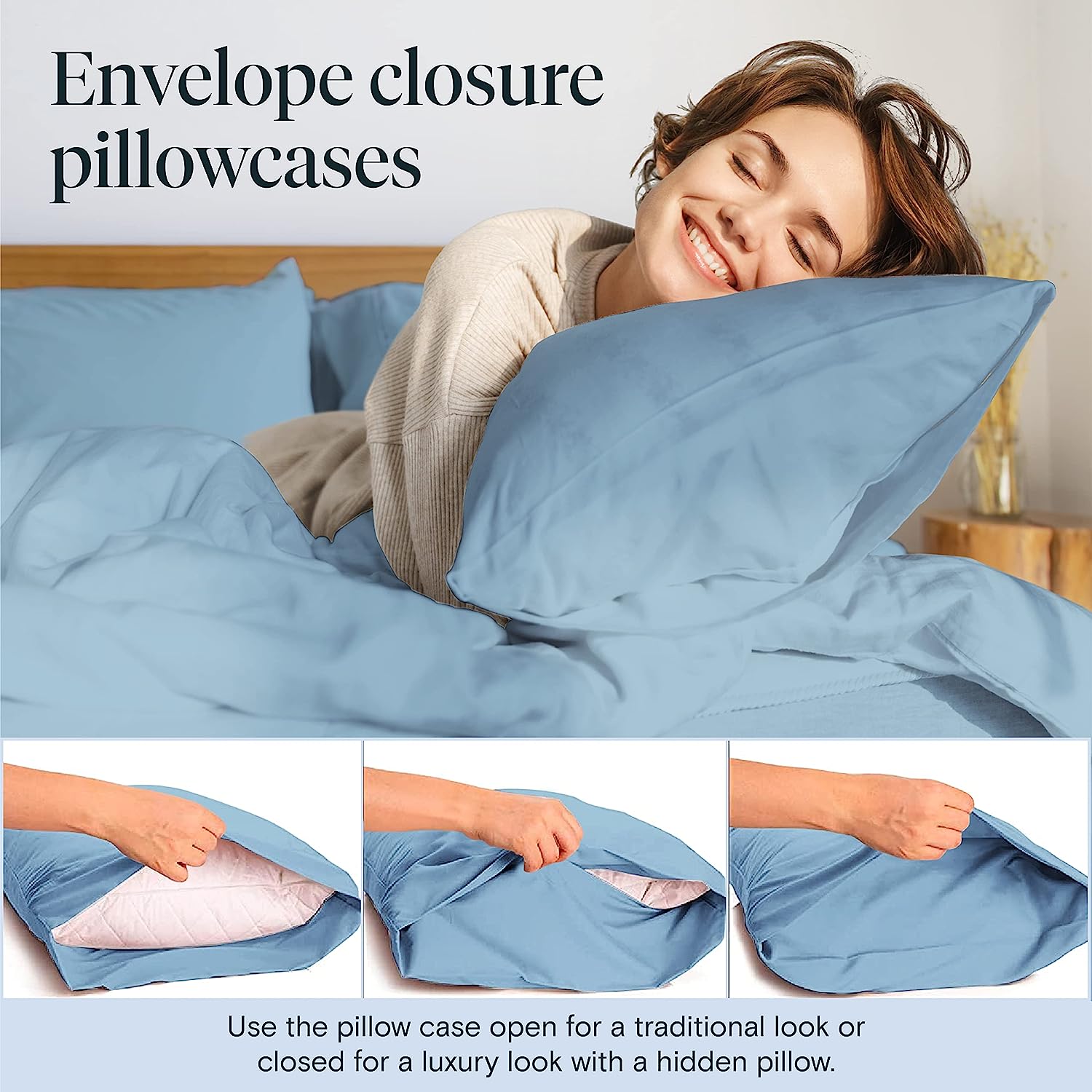 LuxClub 6 PC Full Size Sheet Set Bamboo Sheets Deep Pockets 18" Eco Friendly Wrinkle Free Cooling Sheets Machine Washable Hotel Bedding Silky Soft - Denim Full