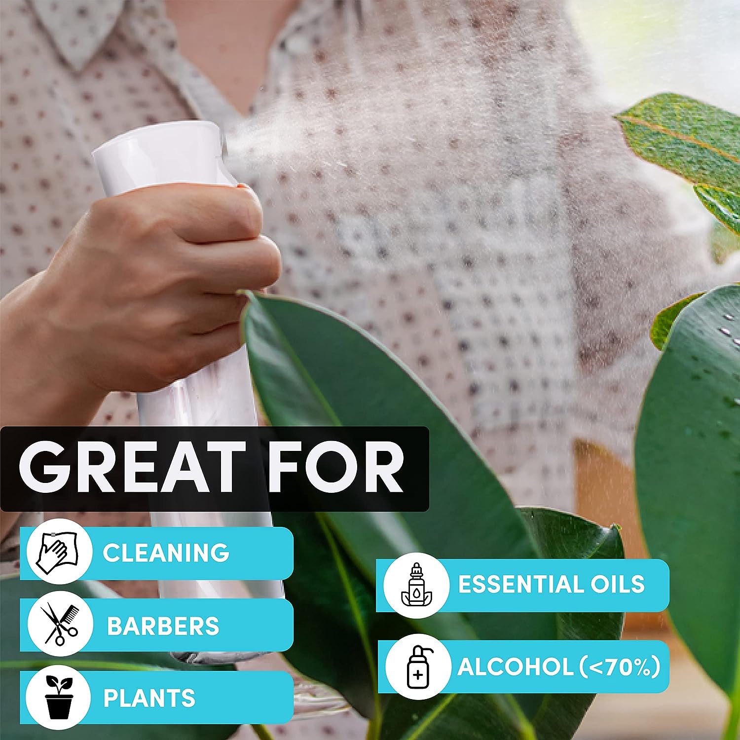 Hula Home Continuous Spray Bottle (10.1oz/300ml) Empty Ultra Fine Plastic Water Mist Sprayer – For Hairstyling, Cleaning, Salons, Plants, Essential Oil Scents &amp; More - White