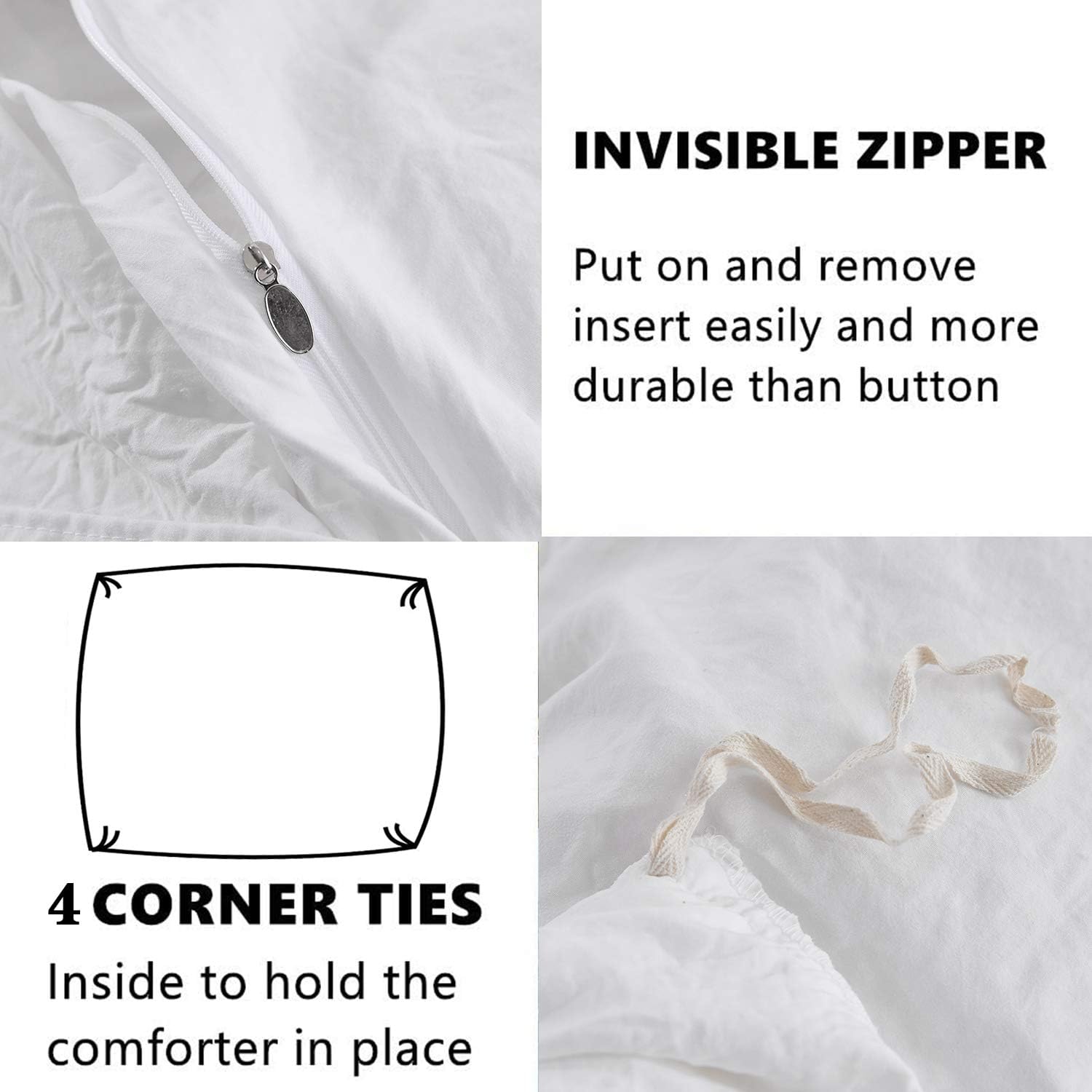 HIG 3 Piece Chic King Ruffle Duvet Cover Off - Handmade Rustic Ruffle - 100 Pre-Washed Microfiber Bedding Natural Wrinkle &amp; Breathable Zipper Closure &amp; Corner Ties (Hans), Hans-Off White