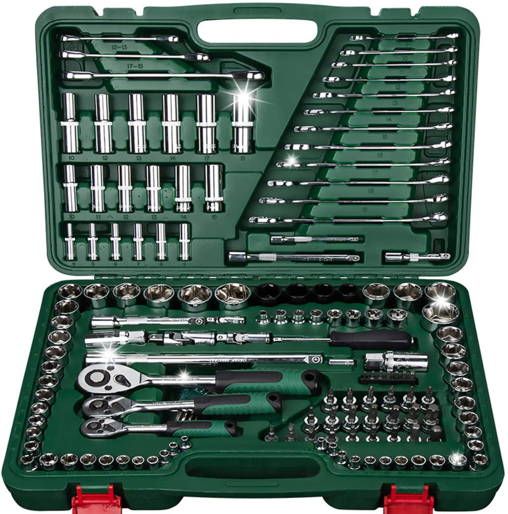 150-Piece SAE/Metric Mechanics Tool Set Professional Automotive Automobile Repairing Tool Set Auto Reparing Vehicle Maintenance Tool Kits