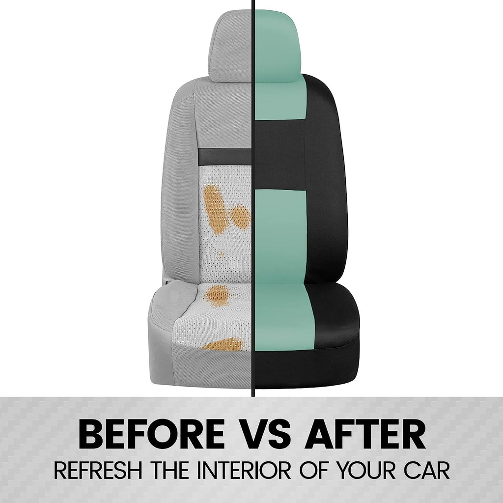 BDK PolyPro Car Seat Covers Full Set in Mint on Black – Front and Rear Split Bench Seat Covers for Cars, Easy to Install Car Seat Cover Set, Car Accessories for Auto Trucks Van SUV