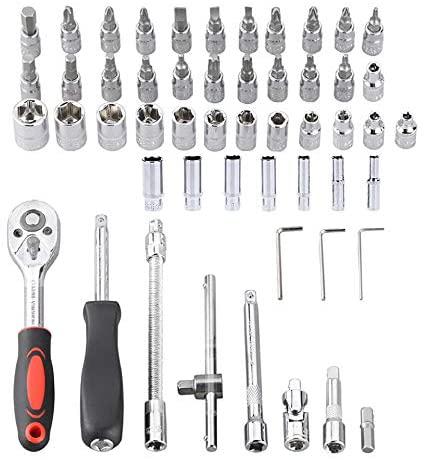 YUOP Hand Tools 53pcs 1/4" Socket Ratchet Wrench Set Car Repair Tool Case Precision Sleeve Hardware Kit Hand Tool Sets (Color : 53pcs)