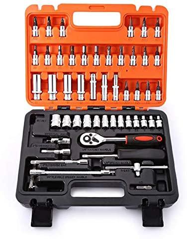 YUOP Hand Tools 53pcs 1/4" Socket Ratchet Wrench Set Car Repair Tool Case Precision Sleeve Hardware Kit Hand Tool Sets (Color : 53pcs)