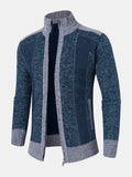 mens contrast stitching stand collar zipper front knitted casual cardigans