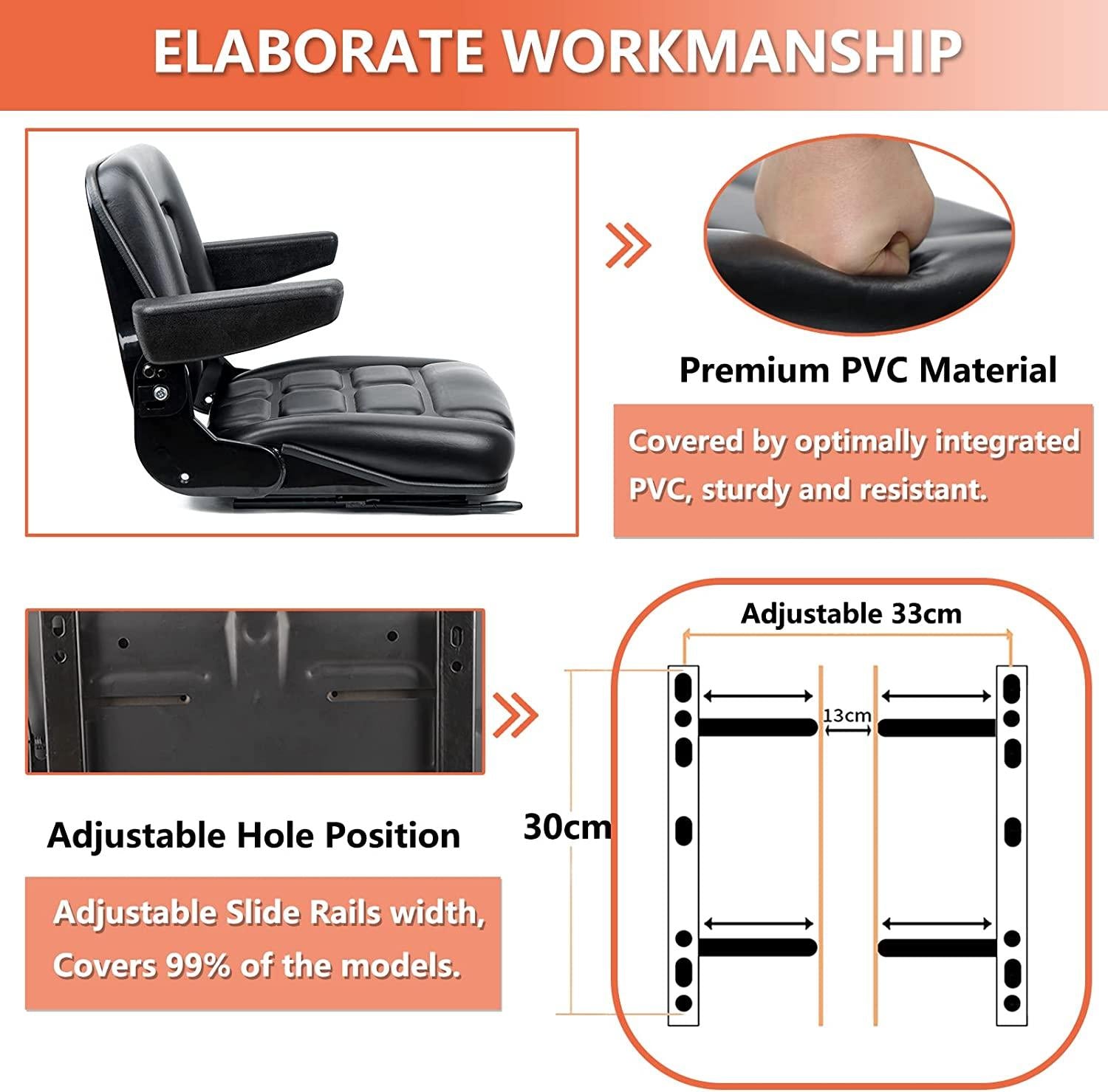 Universal Fold Down Forklift Seat,Micro Switch,Armrest for Tractor,Excavator Skid Loader Backhoe Dozer Telehandler ZTR's