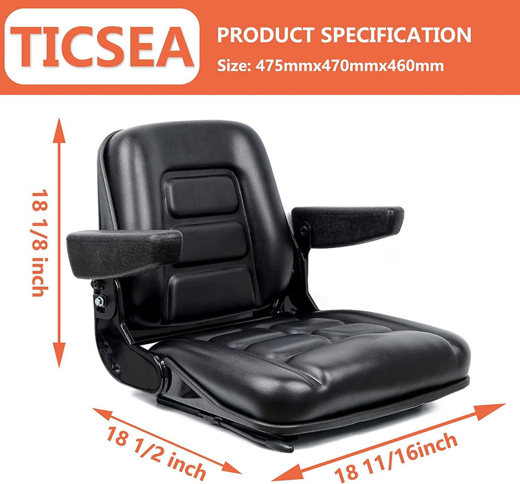 Universal Fold Down Forklift Seat,Micro Switch,Armrest for Tractor,Excavator Skid Loader Backhoe Dozer Telehandler ZTR's