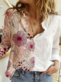 Fashion Linear Flower Print Casual Blouse