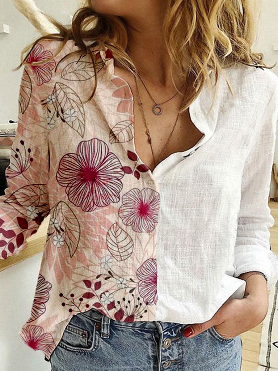 Fashion Linear Flower Print Casual Blouse