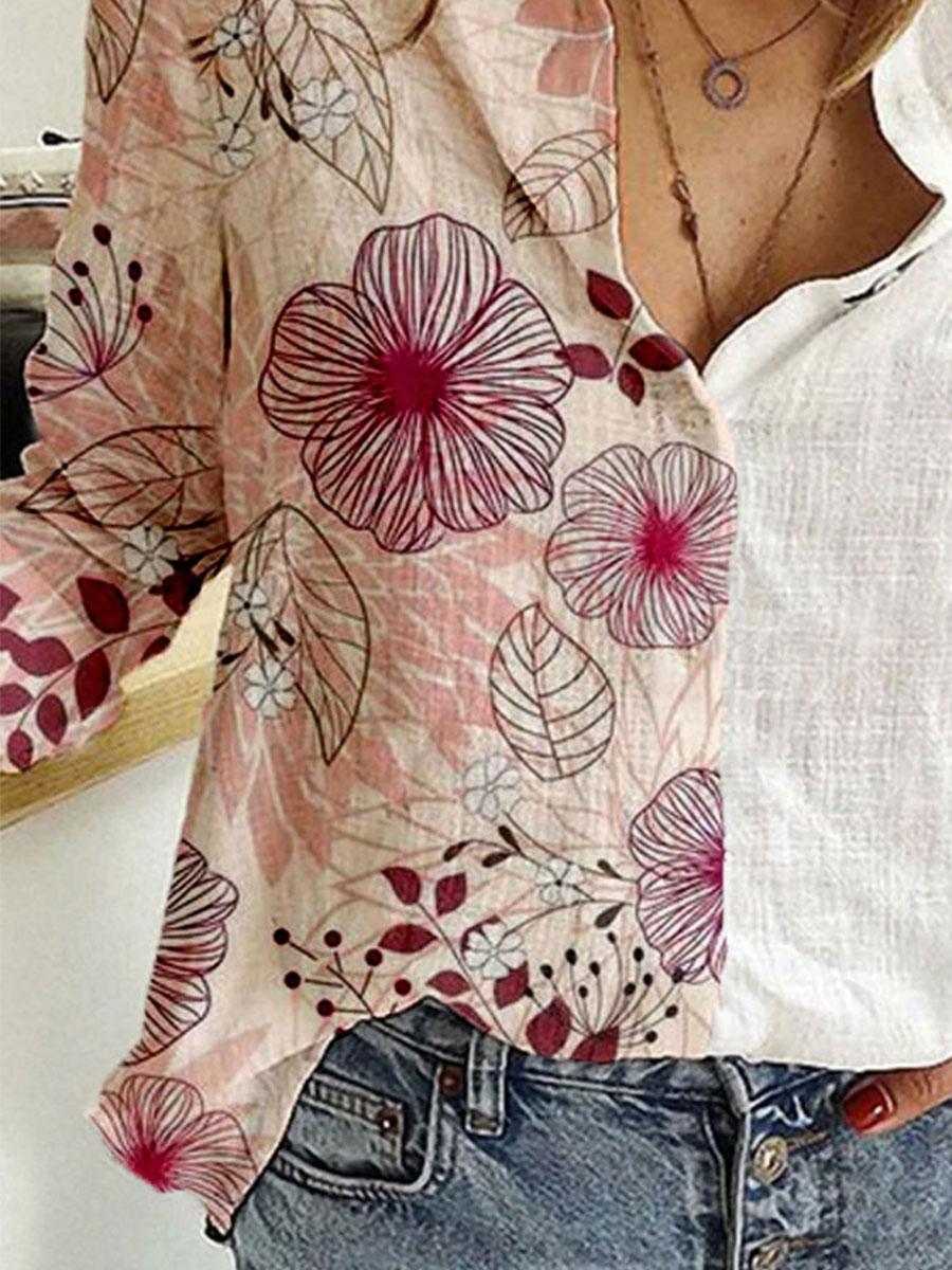 Fashion Linear Flower Print Casual Blouse