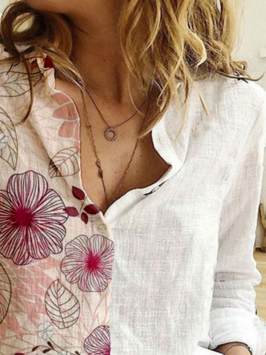 Fashion Linear Flower Print Casual Blouse