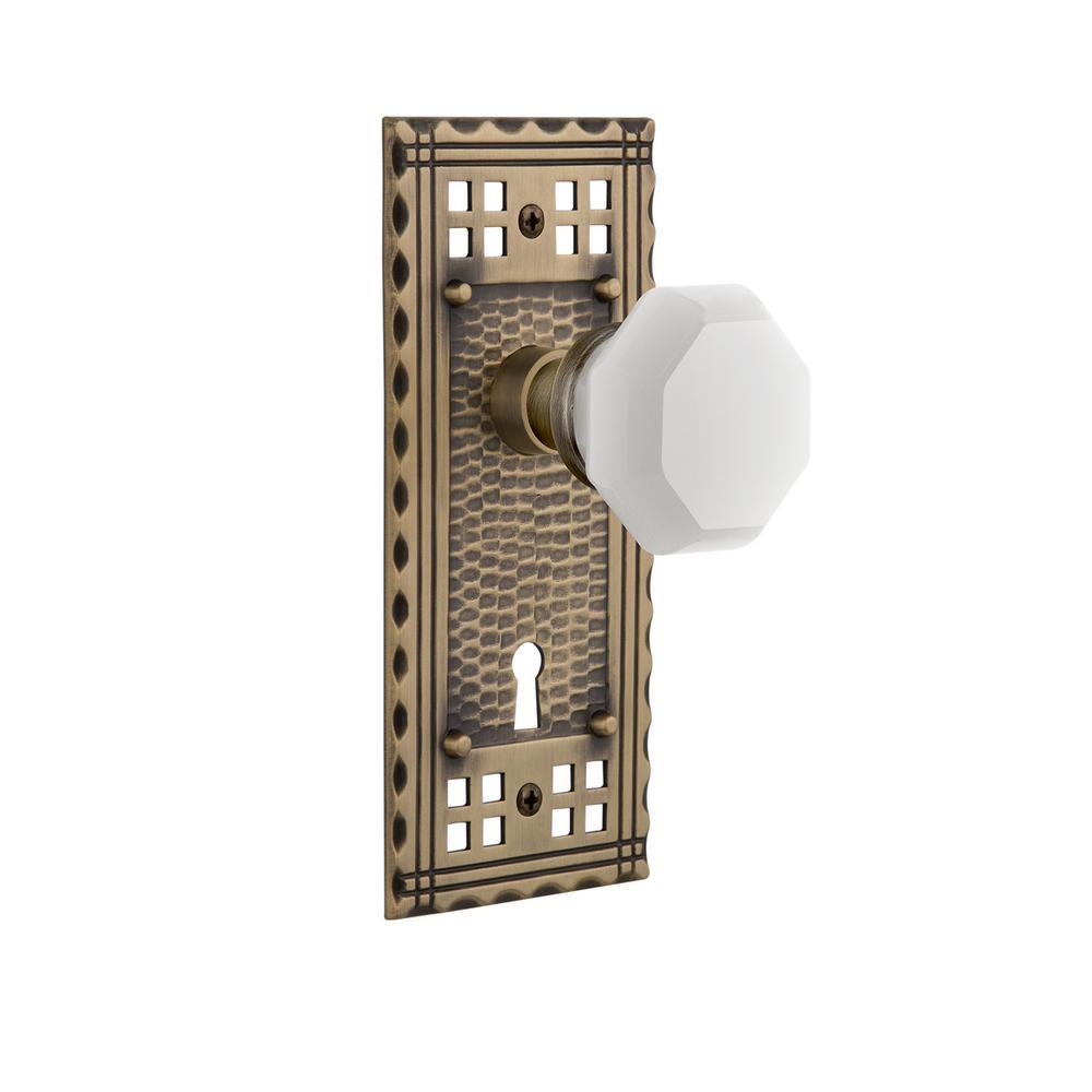 Craftsman Plate with Keyhole 2-3/8 in. Backset Antique Brass Privacy Bed/Bath Waldorf White Milk Glass Door Knob