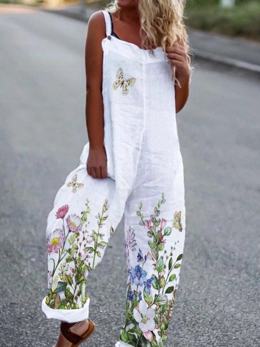 Floral Cotton-Blend Wide-Leg Jumpsuit