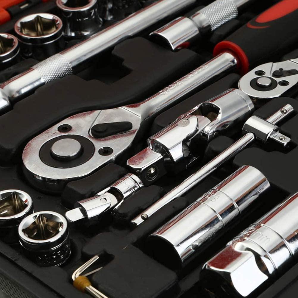 FMOCar Repair Toolbox Combination Set Premium Hand Tool 61 Pcs Auto Repair Tool Set Combination Wrench and Drive Socket Tool Kit Set with Reversible Ratche,Hand Tool Sets
