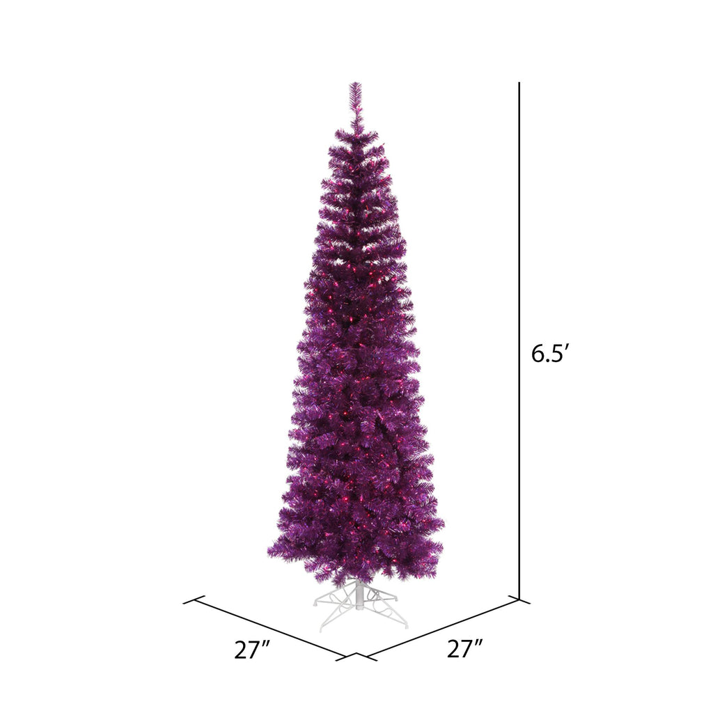Vickerman Artificial Christmas Tree 6.5' x 27" Purple Pencil Dura-lit LED 300 Purple Lights