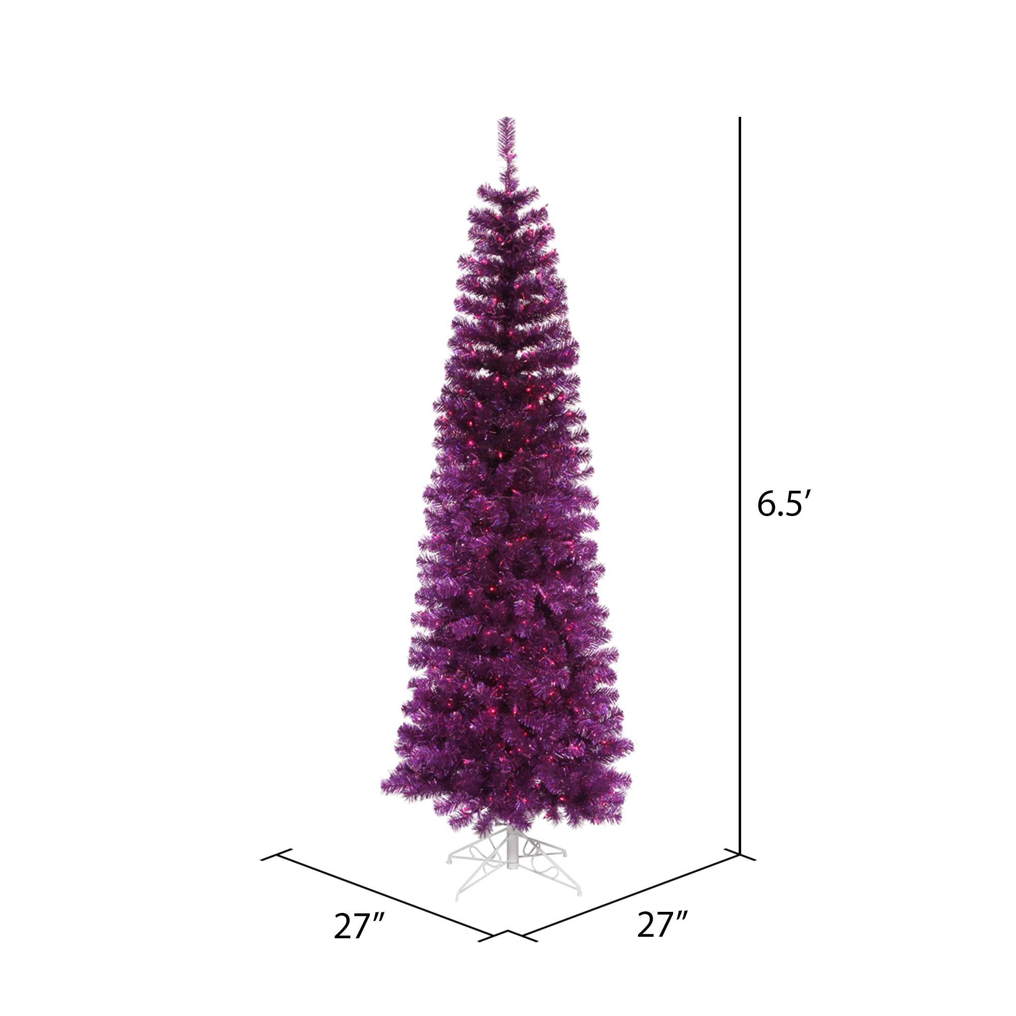 Vickerman Artificial Christmas Tree 6.5' x 27" Purple Pencil Dura-lit LED 300 Purple Lights