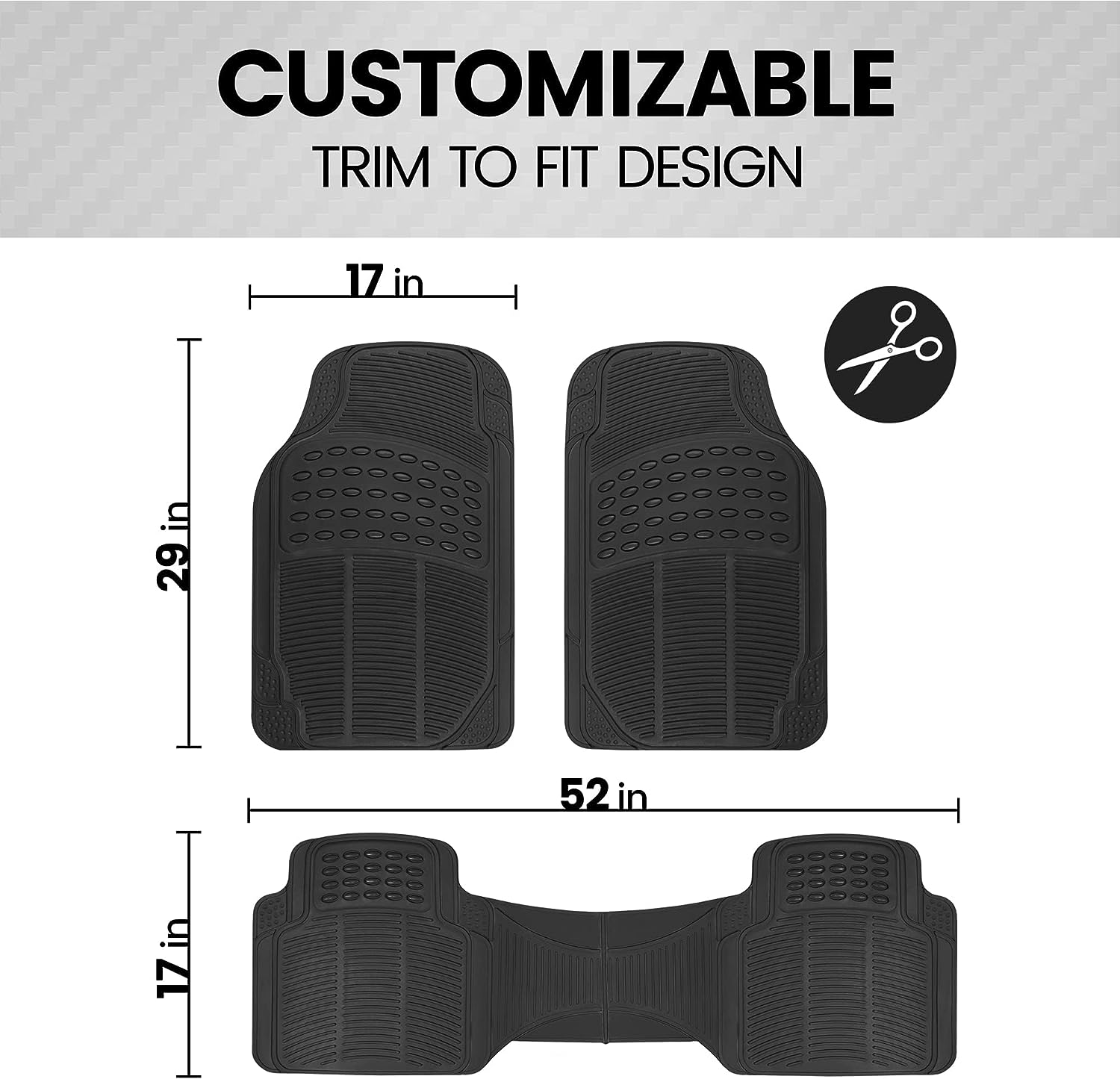 BDK ProLiner Floor Mats for Cars Trucks SUV, Black 3-Piece Heavy Duty Car Mats with Universal Fit , All Weather Car Floor Liners