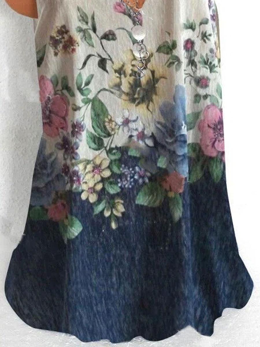 V-neck Floral Print Loose Sleeveless Fashion T-shirt