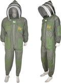 Three Layer Beekeeping Ventilated Suit and Jacket Fully Protection Beekeepers Ultra Ventilated Bee Suit and Bees Jacket with Fencing Veil and Round Veil (S, Olive Green Fencing Veil)
