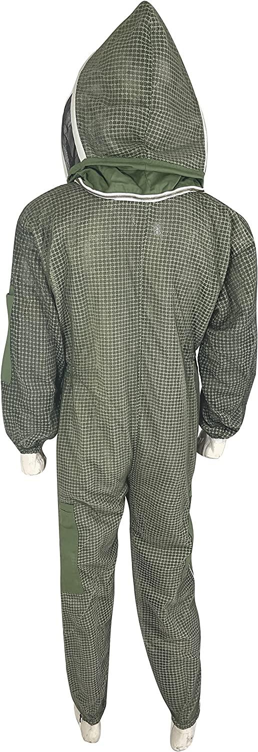Three Layer Beekeeping Ventilated Suit and Jacket Fully Protection Beekeepers Ultra Ventilated Bee Suit and Bees Jacket with Fencing Veil and Round Veil (S, Olive Green Fencing Veil)