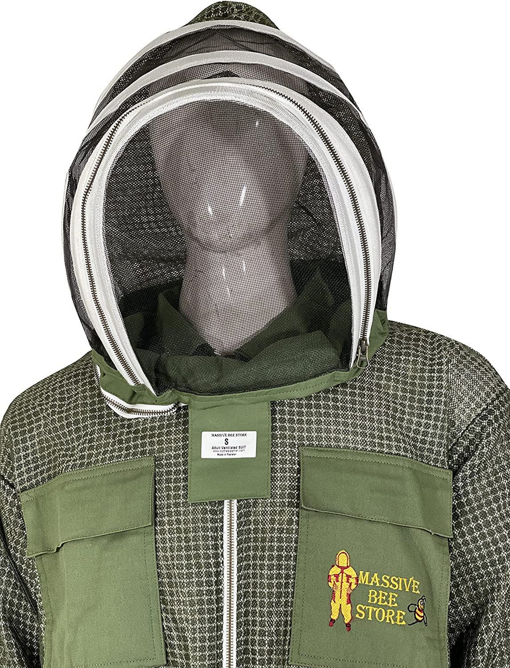 Three Layer Beekeeping Ventilated Suit and Jacket Fully Protection Beekeepers Ultra Ventilated Bee Suit and Bees Jacket with Fencing Veil and Round Veil (S, Olive Green Fencing Veil)