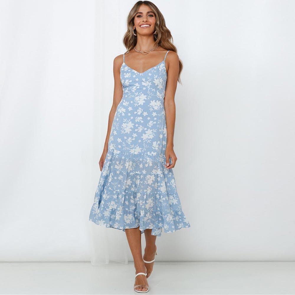 boho ruffle beach casual long dress