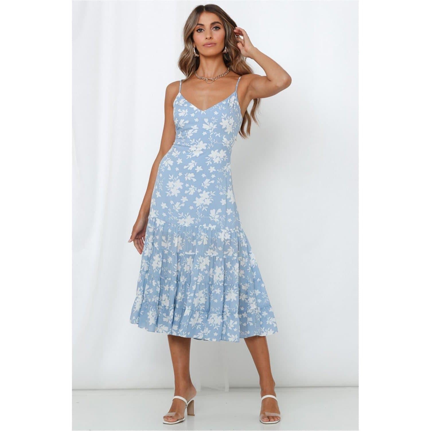 boho ruffle beach casual long dress