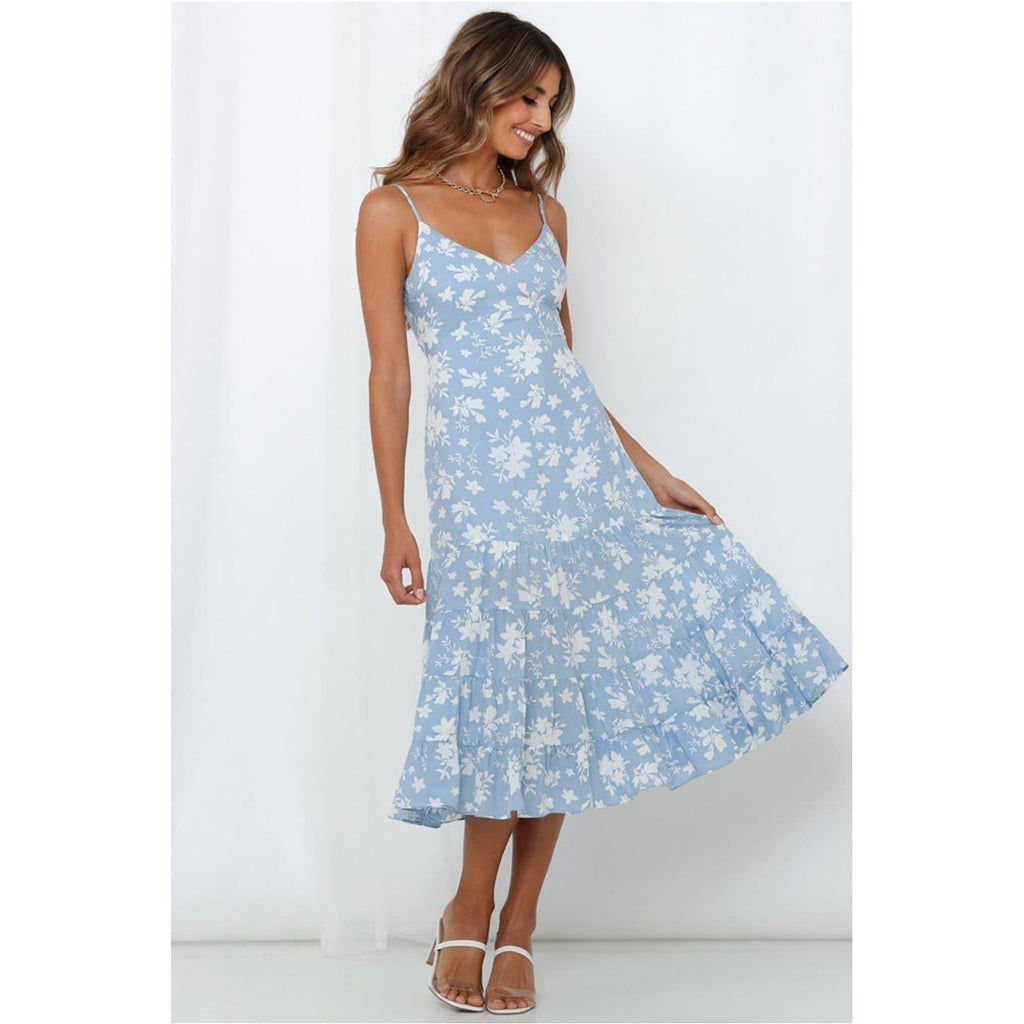 boho ruffle beach casual long dress