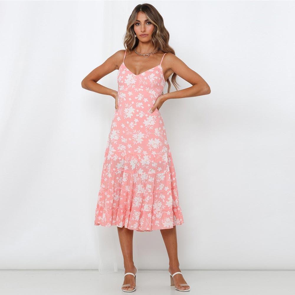 boho ruffle beach casual long dress