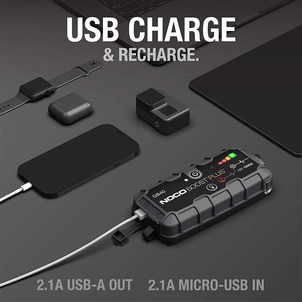 NOCO Boost Plus GB40 1000 Amp 12-Volt UltraSafe Lithium Jump Starter Box, Car Battery Booster Pack, Portable Power Bank Charger, and Jumper Cables for up to 6-Liter Gasoline and 3-Liter Diesel Engines