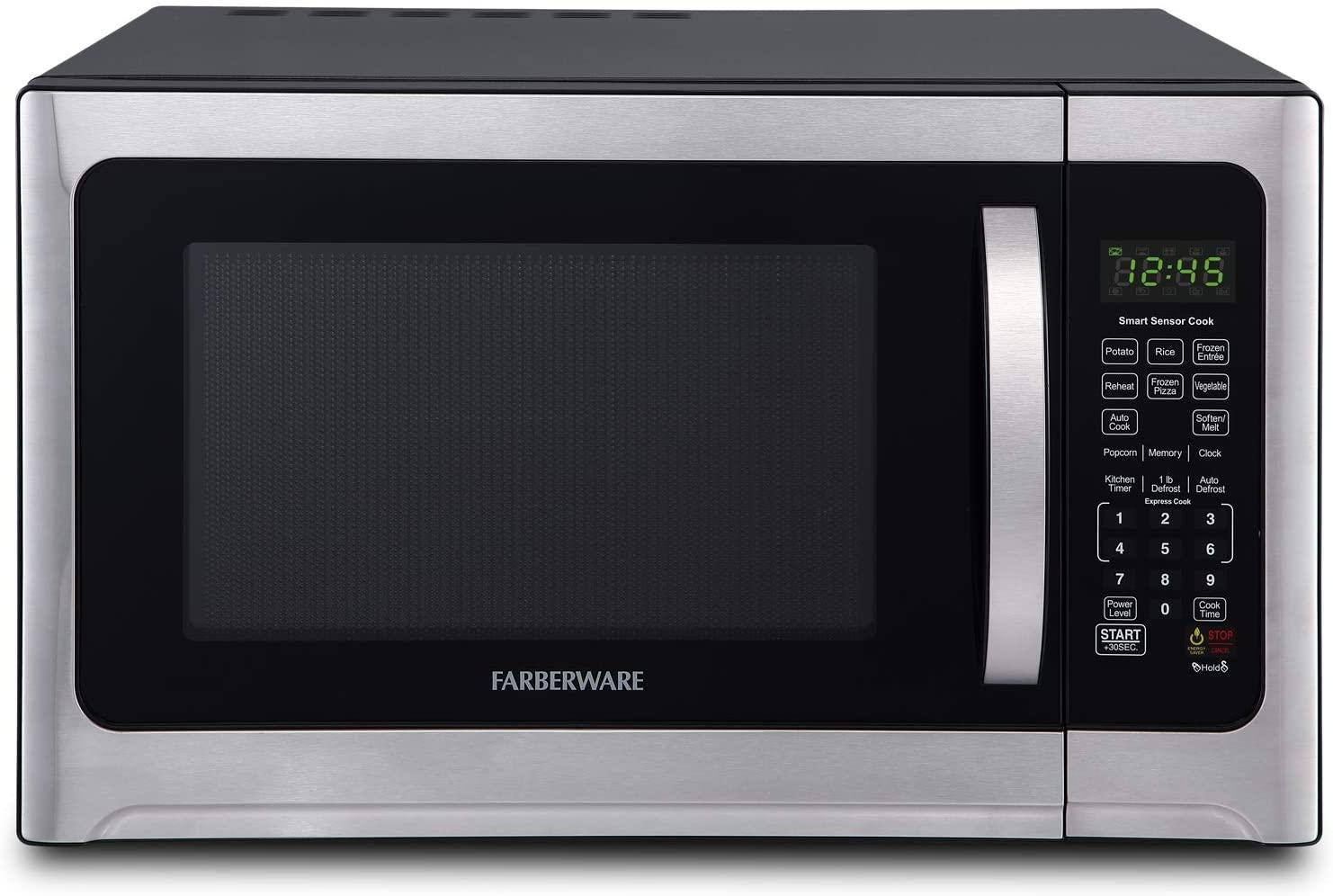 Farberware Professional FMO12AHTBKE 1.2 Cu. Ft. 1100-Watt Microwave Oven With Smart Sensor Cooand LED Lighting, Brushed  Steel
