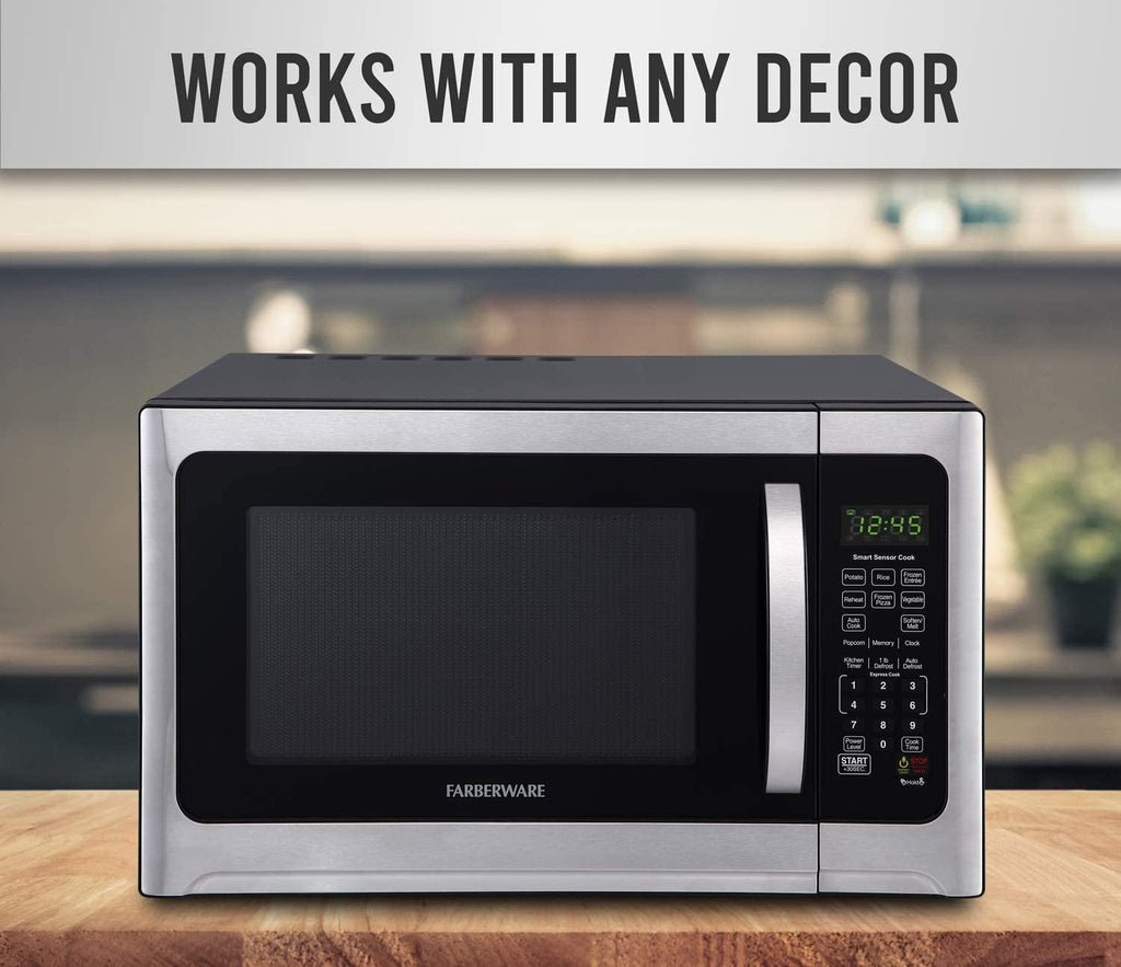 Farberware Professional FMO12AHTBKE 1.2 Cu. Ft. 1100-Watt Microwave Oven With Smart Sensor Cooand LED Lighting, Brushed  Steel