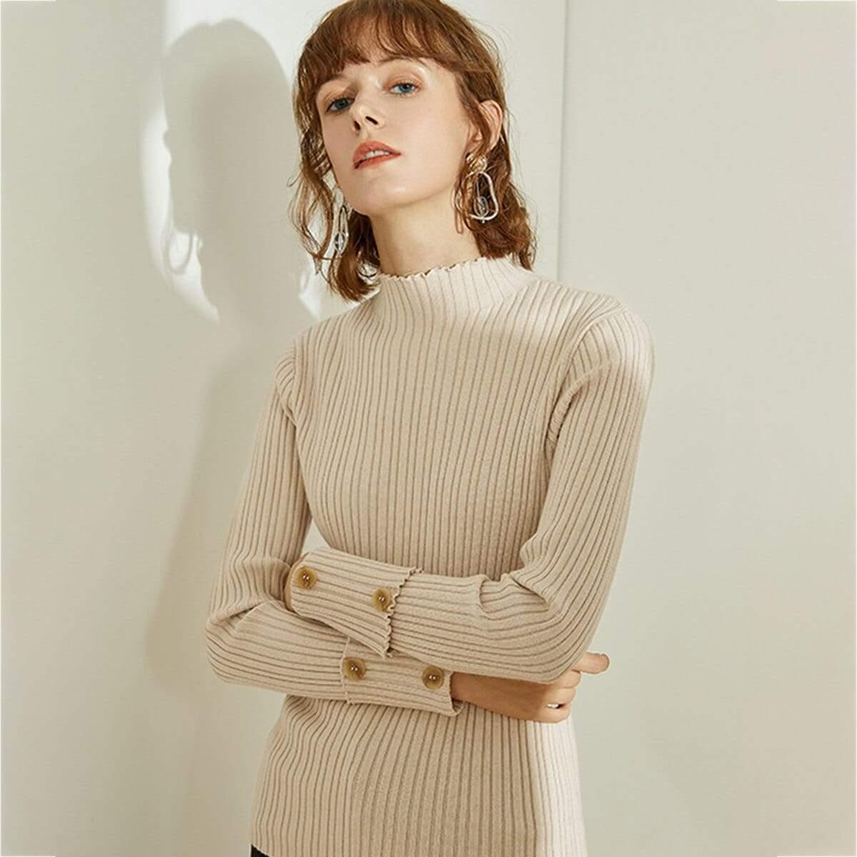 ruffles button fashion sweet slim sweater
