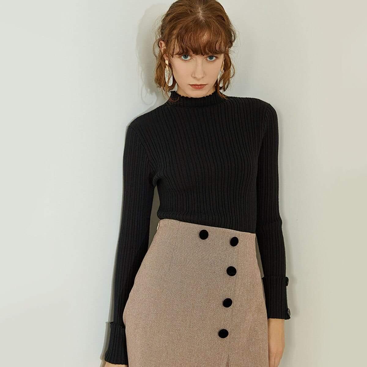 ruffles button fashion sweet slim sweater