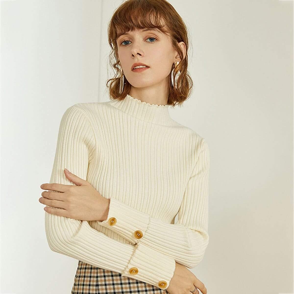 ruffles button fashion sweet slim sweater